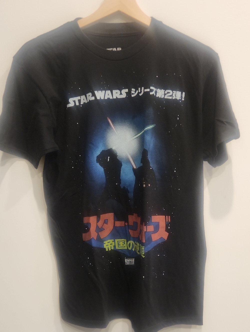 Star Wars Black Tee with Blue Glow and Red Japanese Text
